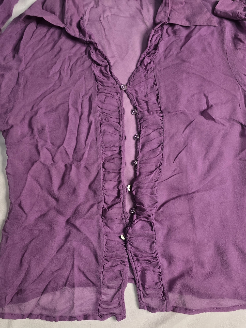 Purple Ruffle-Front Women's Blouse - Picture 5 of 6